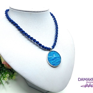 Üveglencsés makramé nyaklánc - tenger - ékszer - nyaklánc - medálos nyaklánc - Meska.hu