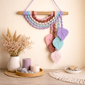 Makramé levélkés falidísz - Pasztell színek, Otthon & Életmód, Dekoráció, Fali és függő dekoráció, Falra akasztható dekor, Csomózás, MESKA