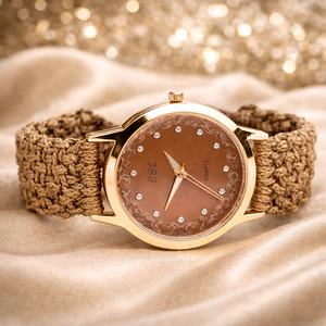 Barna karóra makramé szíjjal, Ékszer, Karóra és Ékszeróra, Karóra, Csomózás, Ékszerkészítés, MESKA