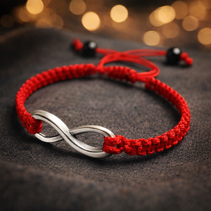 Infinity - piros karkötő végtelen jellel, Ékszer, Karkötő, Fonott karkötő, Csomózás, Ékszerkészítés, MESKA
