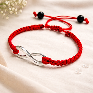 Infinity - piros karkötő végtelen jellel - ékszer - karkötő - fonott karkötő - Meska.hu