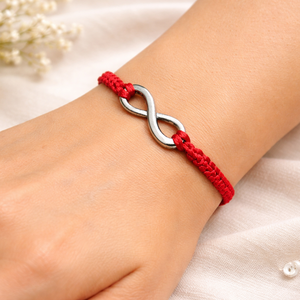 Infinity - piros karkötő végtelen jellel - ékszer - karkötő - fonott karkötő - Meska.hu