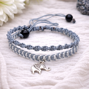 Elefánt dupla soros makramé karkötő - ékszer - karkötő - fonott karkötő - Meska.hu