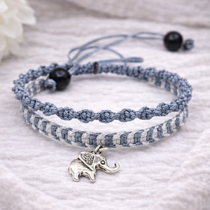 Elefánt dupla soros makramé karkötő, Ékszer, Karkötő, Fonott karkötő, Csomózás, Ékszerkészítés, MESKA