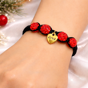 Golden Love - piros shamballa karkötő - ékszer - karkötő - fonott karkötő - Meska.hu