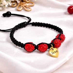 Golden Love - piros shamballa karkötő - ékszer - karkötő - fonott karkötő - Meska.hu
