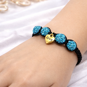 Golden Love - türkizkék shamballa karkötő - ékszer - karkötő - fonott karkötő - Meska.hu