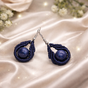 Comet makramé fülbevaló - sötétkék, Ékszer, Fülbevaló, Lógó fülbevaló, Csomózás, MESKA