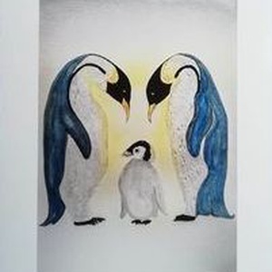 Pingvin család, Művészet, Festmény, Akril, Festészet, Fotó, grafika, rajz, illusztráció, MESKA