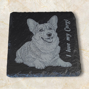 Lézergravírozott pala poháralátét Corgi képpel, I love my Corgi felirattal. - otthon & életmód - konyhafelszerelés, tálalás - tálalás - tányér- és poháralátét - Meska.hu