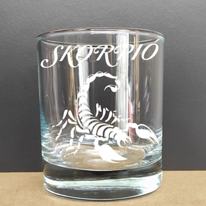 SKORPIÓ Gravírozott horoszkópos pohár, 290 ml whiskys/vizes, Otthon & Életmód, Konyhafelszerelés, tálalás, Tálalás, Pohár, Gravírozás, pirográfia, MESKA