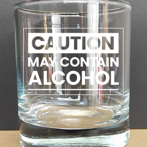 Gravírozott pohár CAUTION, 290 ml whiskys/vizes, Otthon & Életmód, Konyhafelszerelés, tálalás, Tálalás, Pohár, Gravírozás, pirográfia, MESKA
