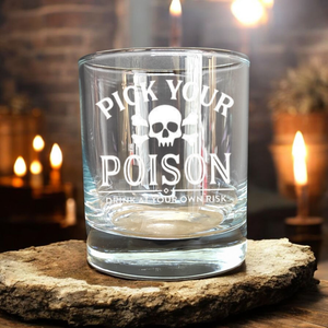 Gravírozott pohár POISON, 290 ml whiskys/vizes, Otthon & Életmód, Konyhafelszerelés, tálalás, Tálalás, Pohár, Gravírozás, pirográfia, MESKA