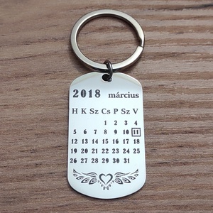 Dátumos kulcstartó, gravírozott rozsdamentes acél , Táska & Tok, Kulcstartó & Táskadísz, Kulcstartó, Gravírozás, pirográfia, MESKA