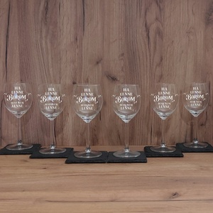 Gravírozott 6 darabos boros pohár szett, 300 ml - Meska.hu