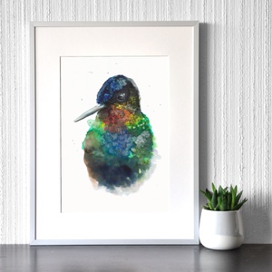 Szivárvány kolibri - akvarell festmény (nyomat), Otthon & Lakás, Dekoráció, Kép & Falikép, Művészi nyomat, Festészet, MESKA