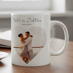Páros egyedi fényképes bögre � nevekkel és dátummal, személyre szabott szerelmes ajándék, Otthon & Életmód, Konyhafelszerelés, tálalás, Tálalás, Bögre & Csésze, Fotó, grafika, rajz, illusztráció, MESKA