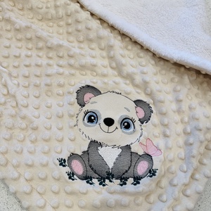 Panda-lány ,névre szóló babatakaró, Otthon & Életmód, Babaszoba, gyerekszoba, Babatakaró, gyerek pléd, Hímzés, Varrás, MESKA