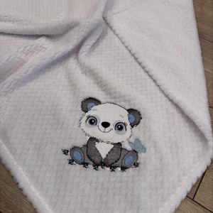 Panda maci-egyrétegű babatakaró (névre szóló )- fehér  - Meska.hu