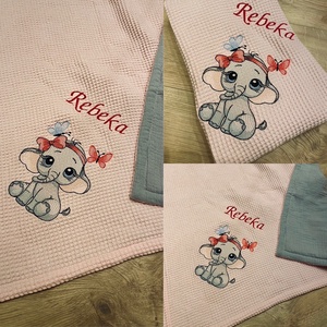 Nyári babatakaró - Hímzett,elefánt-lány mintával , névre szóló  - Meska.hu