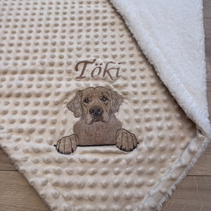 Golden retriever -Minky-sherpa anyagú névre szóló babatakaró , Baba - mama, Baba ágynemű, Babatakaró, gyerek pléd, Hímzés, Varrás, MESKA