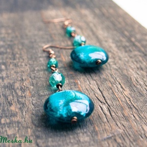 Türkiz üveg nyári lógós fülbevaló -  - Meska.hu