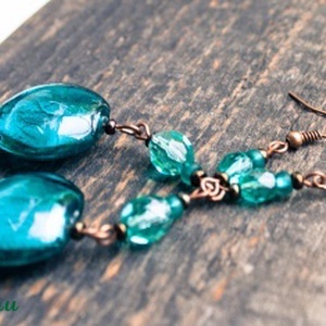 Türkiz üveg nyári lógós fülbevaló -  - Meska.hu