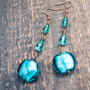 Türkiz üveg nyári lógós fülbevaló -  - Meska.hu