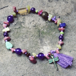 Különleges, bohókás, szitakötős, gyöngyös bokalánc!  - Meska.hu