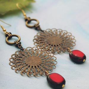 Ipiapacs piros fülbevaló, Ékszer, Fülbevaló, Lógó fülbevaló, , MESKA