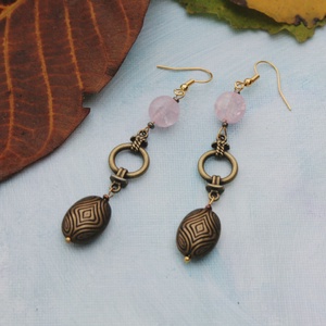 Szerintem poloska rózsakvarccal fülbevaló, Ékszer, Fülbevaló, Lógó fülbevaló, , MESKA