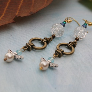 Angyalkás hosszú lógós fülbevaló - ékszer - fülbevaló - lógó fülbevaló - Meska.hu