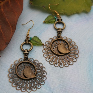 Madárka a fán lógós fülbevaló, Ékszer, Fülbevaló, Lógó fülbevaló, , MESKA