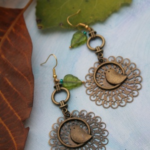 Madárka a fán lógós fülbevaló - ékszer - fülbevaló - lógó fülbevaló - Meska.hu