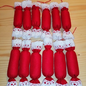 12 db textil szaloncukor - karácsony - karácsonyi lakásdekoráció - karácsonyfadíszek - Meska.hu