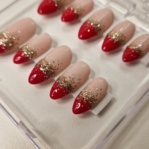 Kézzel készített, egyedi press-on körömök (piros-csillogós ombre), Szépségápolás, Testápolás, Kéz- és lábápolás, , MESKA