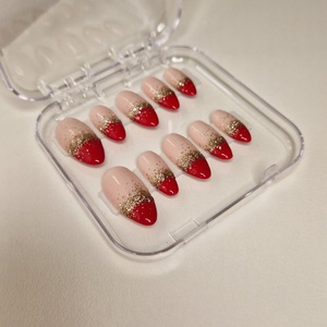 Kézzel készített, egyedi press-on körömök (piros-csillogós ombre) - szépségápolás - testápolás - kéz- és lábápolás - Meska.hu