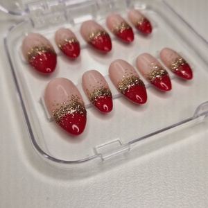 Kézzel készített, egyedi press-on körömök (piros-csillogós ombre) - szépségápolás - testápolás - kéz- és lábápolás - Meska.hu