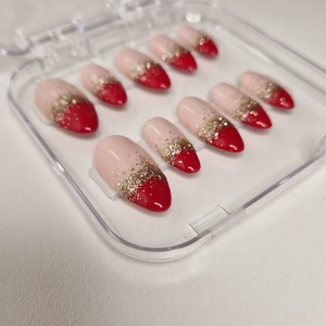 Kézzel készített, egyedi press-on körömök (piros-csillogós ombre) - szépségápolás - testápolás - kéz- és lábápolás - Meska.hu