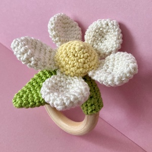 Horgolt virágos rágóka - baba - mama - baba játékok - rágóka - Meska.hu