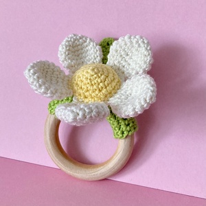 Horgolt virágos rágóka - baba - mama - baba játékok - rágóka - Meska.hu