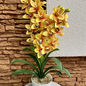 2 ágas, real touch csónak orchidea kerámia kaspóban-sárga - Meska.hu