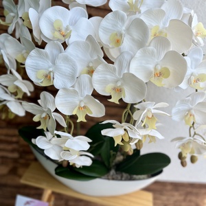 XXL Real touch orchidea műanyag  csónak kaspóba-fehér krém bibével - otthon & életmód - dekoráció - virágdísz és tartó - csokor & virágdísz - Meska.hu