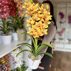 2 ágas, real touch csónak orchidea kerámia kaspóban-sárga - otthon & életmód - dekoráció - virágdísz és tartó - csokor & virágdísz - Meska.hu
