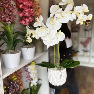Real touch orchidea kerámia kaspóba-fehér2 ágas - otthon & életmód - dekoráció - virágdísz és tartó - csokor & virágdísz - Meska.hu