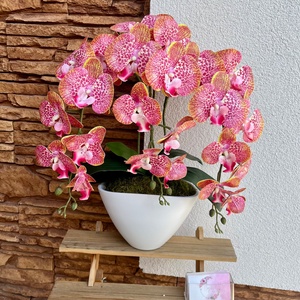 Real touch orchidea kerámia kaspóba-foltos magenta, Otthon & Életmód, Dekoráció, Virágdísz és tartó, Csokor & Virágdísz, , MESKA