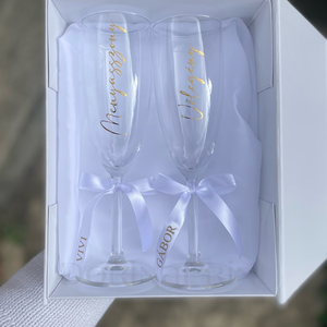 Pezsgős pohár szett díszdobozban, Esküvő, Emlék & Ajándék, Nászajándék, Esküvői pohár, pohárszett, Fotó, grafika, rajz, illusztráció, MESKA