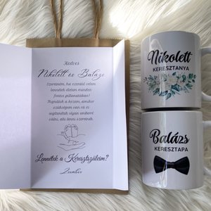 Keresztszülő felkérő ajándék ÚJ!, Otthon & Életmód, Konyhafelszerelés, tálalás, Tálalás, Bögre & Csésze, Festett tárgyak, MESKA