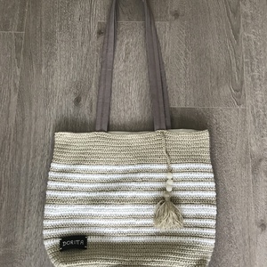 Beige-fehér horgolt táska -  - Meska.hu