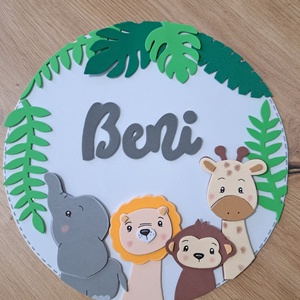 Szafari állatos névtábla, Baba - mama, Babaszoba dekoráció, Gyerekszoba falmatrica, Dekorgumi, MESKA